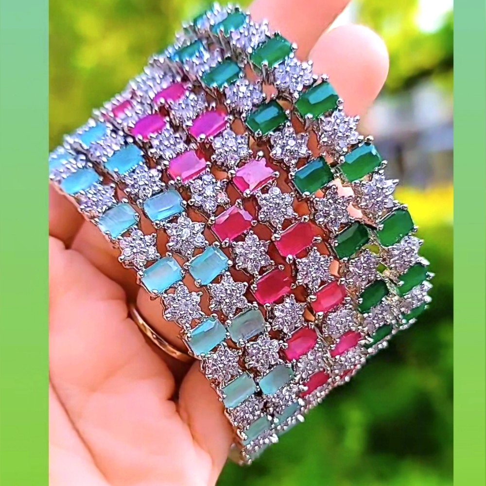 NWT Indian Ruby , Mint Green, Emerald Green Bangle in Cz Diamond | Handmade Kada